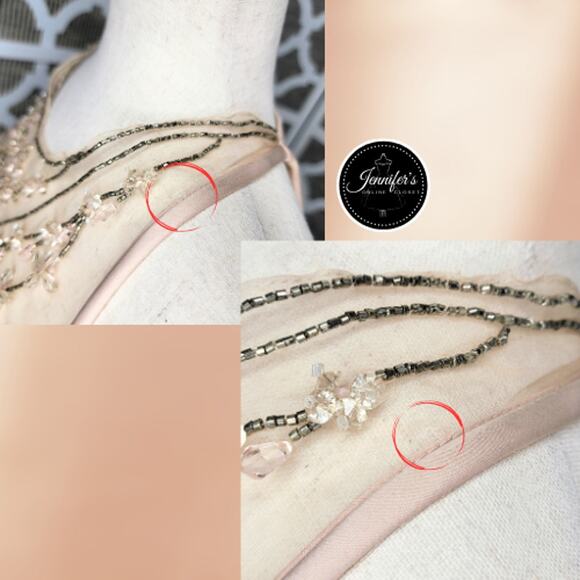 Jessica McClintock NWT Blush Sheer Hand Beaded Sleeveless Satin Dress Size 6 - Picture 11 of 15